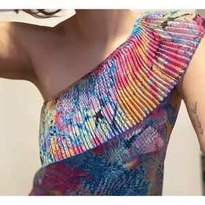 Colorful multi color one shoulder summer top vintage Charlotte Russe